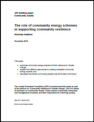 The Role of Community Energy Schemes in Supporting Community Resilience