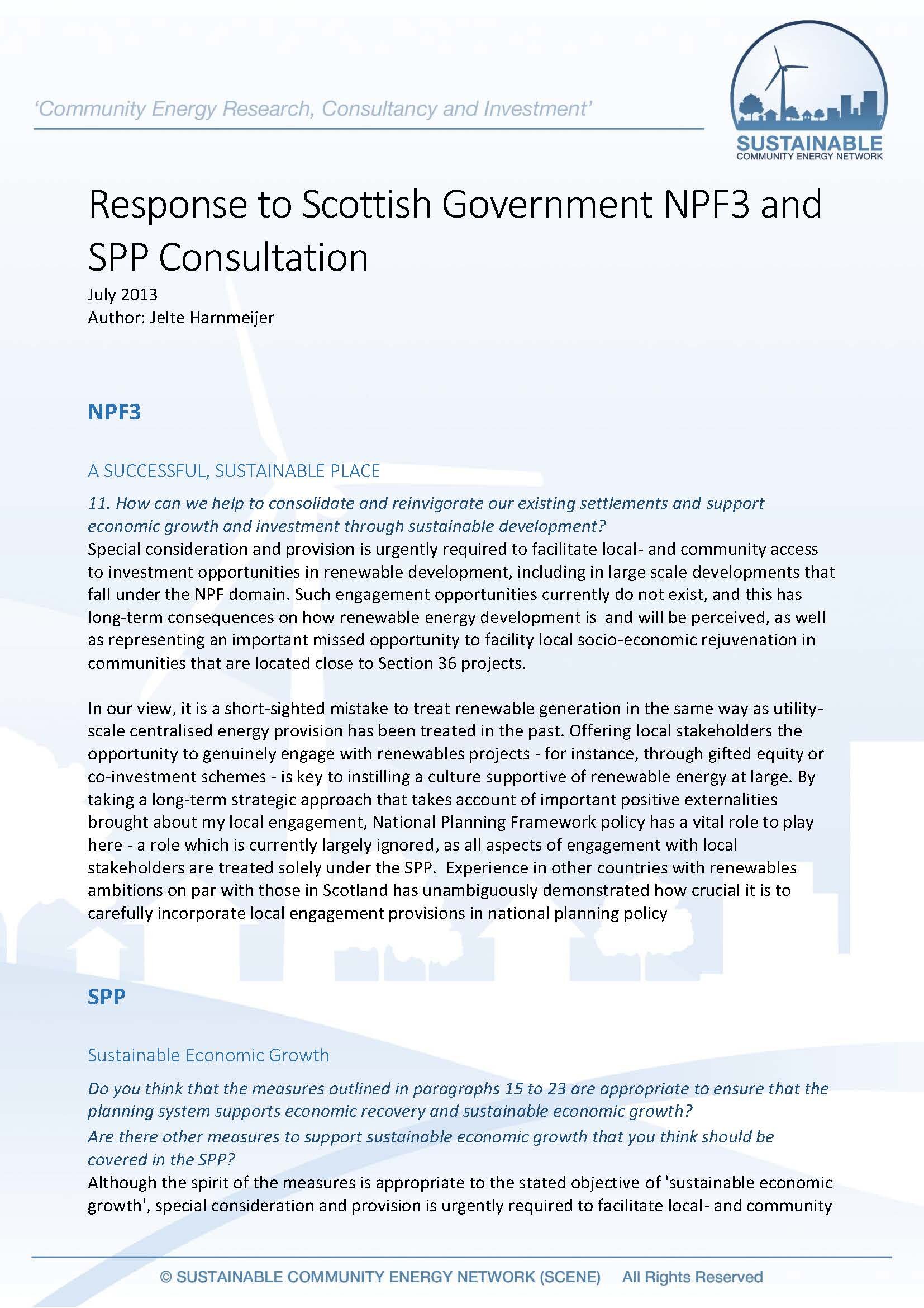 Response to Scottish Government NPF3 and SPP Consultation (July 2013)
